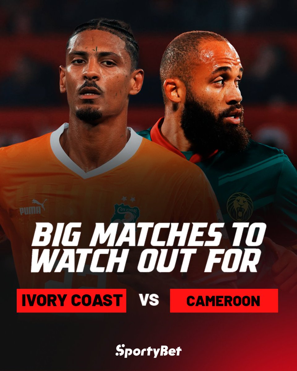SportyBet's tweet photo. Right from Group F of the AFCON 2025, the defending champions, Cote D'Ivoire, will face the Onana-less Cameroon. Make sure you don't miss betting on it and watching it also. ๐๐ชโฝ
Who will win this game?๐ค
#AFCON2025 #Cotedivoire #Ivorycoast #cameroon #Mbuemo #Haller #Pacome https://t.co/LaQ1Up9AEQ
