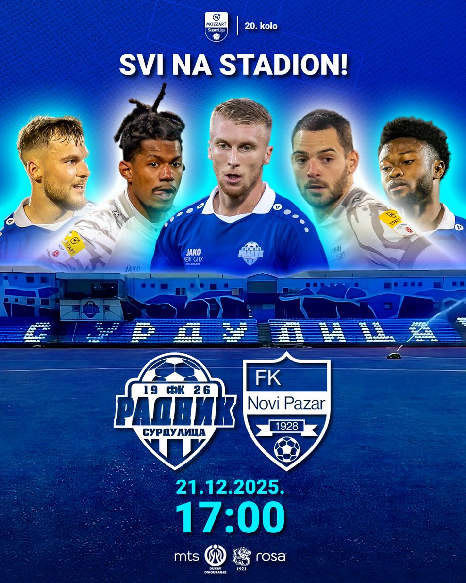 FKRadnik's tweet photo. Svi na stadion!

Dođi i podrži svoj Radnik na poslednjoj utakmici u 2025. godini!

🏟 Gradski Stadion
📍 Surdulica
⏰ 17.00

#radniksurdulica #radnik #novipazar #mozzartbetsuperliga https://t.co/GhOSgPPBl8