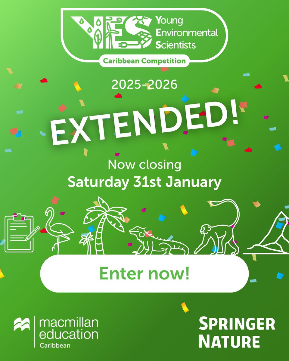MacCaribbean's tweet photo. DEADLINE EXTENDED! 🎉

Following feedback, the closing date for the #YESCompetition has been extended to Saturday 31st January. This gives students a little extra time to prepare and submit their projects.

Enter now! https://t.co/89Rv64II0G

#ScienceCompetition #STEMCaribbean https://t.co/NHwIJj71y6