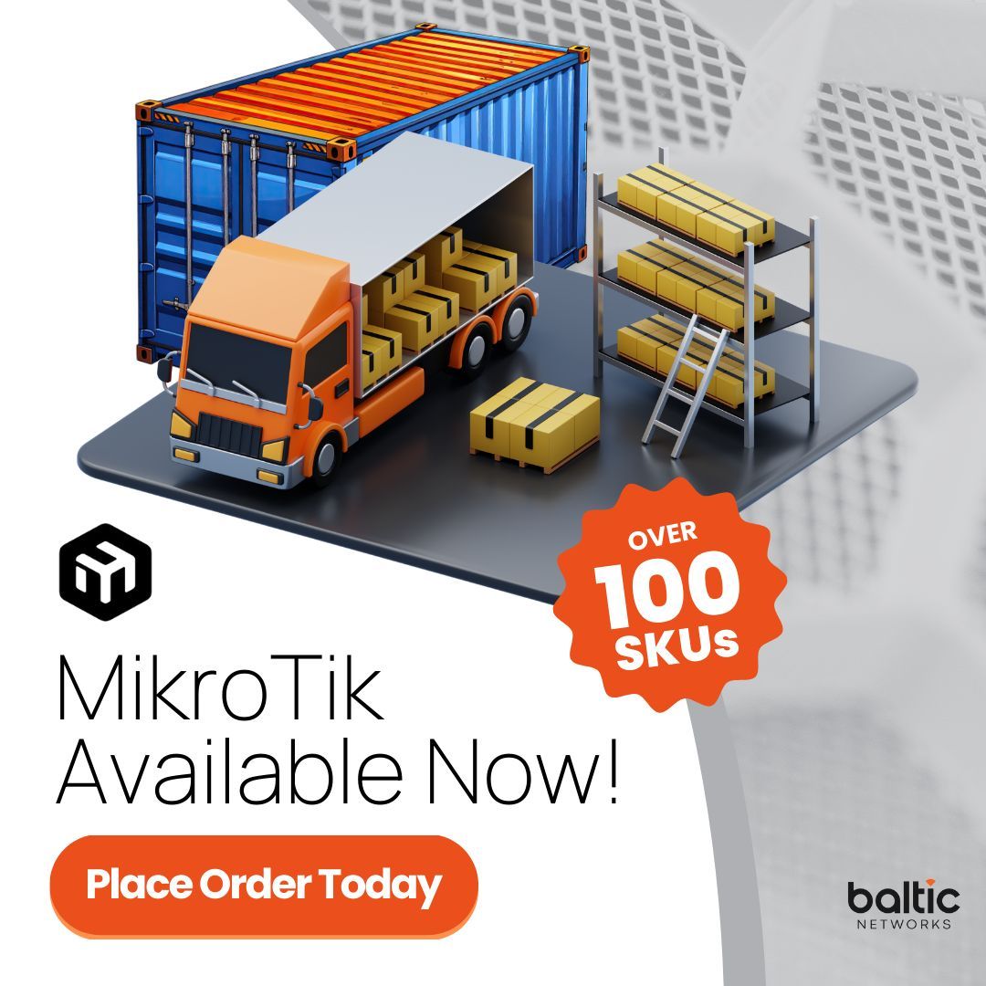 BalticNetworks's tweet photo. 📦 #MikroTik is in stock at #BalticNetworks. 100+ SKUs available now. 

🛒  https://t.co/ZqRuFfmZRq

#Networking #ISP #WISP #CCR #CRS https://t.co/oqFYCAGrHe