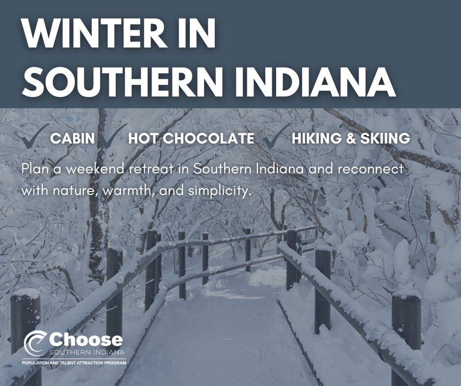 ChooseSoIN's tweet image. Southern Indiana is wrapped in frosty mornings and winter charm - and it's the perfect season to picture a fresh start in a place that feels like home!
P.S. Did you know we'll pay up to $5,000 to relocate here? #ChooseSouthernIndiana