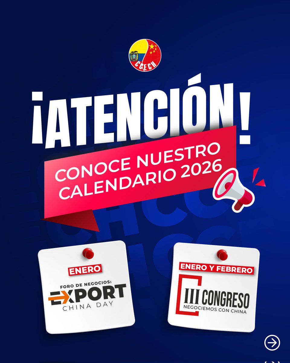 CamaraChinaEc's tweet photo. ¡Espéralos, muy pronto! 🌐

Un nuevo año está por comenzar y la #CCECH te invita desde ya a los siguientes eventos empresariales 🤝🏽

📱 Comenta el nombre del espacio en cuál te gustaría participar https://t.co/pQxcdYD2zI
