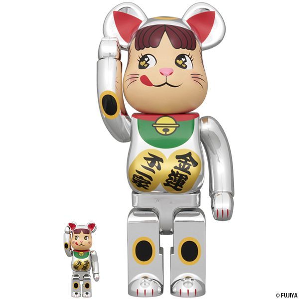 BE@RBRICK 招き猫 ペコちゃん 金運  桃金メッキ 100％ 400％ MEDICOM TOY - BE@RBRICK 招き猫 ペコちゃん 金メッキ 蓄光ミルキー