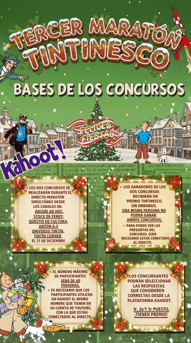 ¡Cartel definitivo! ¡Domingo 21 a las 16:00 (hora española)! Tenéis también las bases del concurso para ganar muchos premios en el 3er maratón! Con <a href="/antongfdez/">Anton Garcia-Fernandez</a> <a href="/HadoqueD/">Archie Ad Hoc</a> <a href="/Tintincorner/">Tintin Corner</a> qÜestiódecultura y universotintin ¡Nos vemos el domingo! #Tintin #tintín #haddock #herge #comic