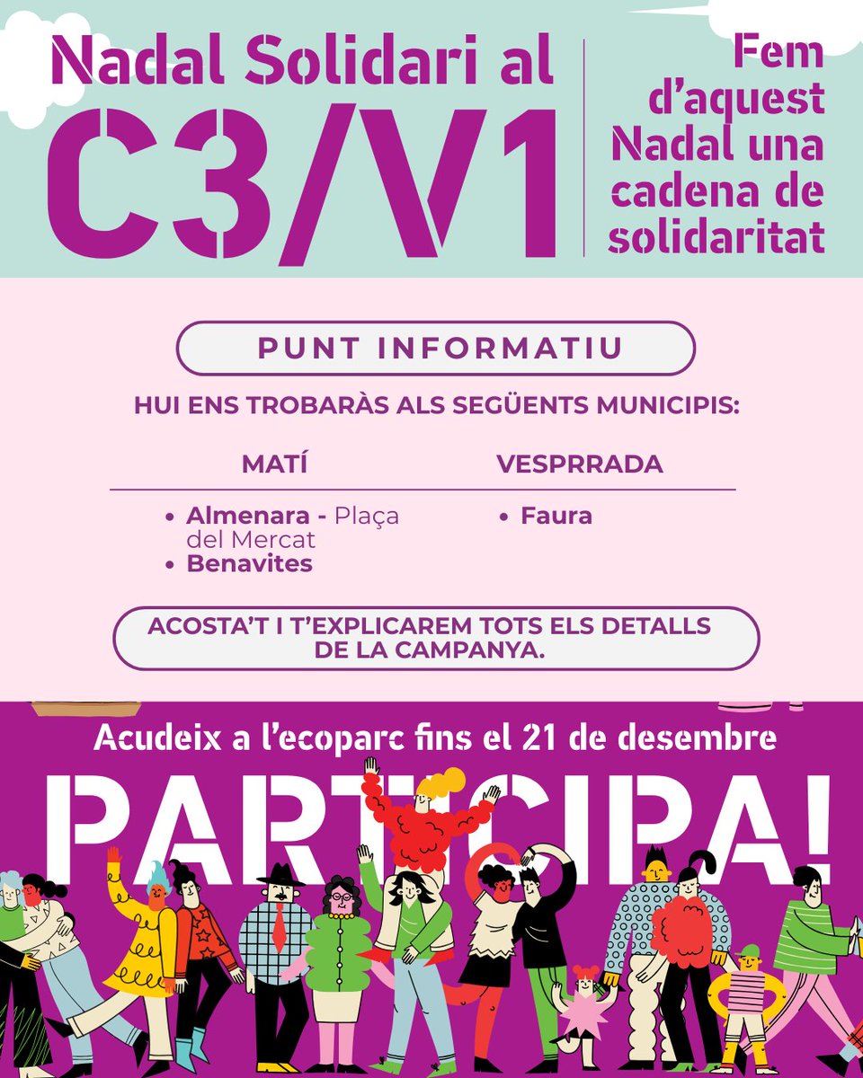 Hui estarem en diversos municipis per a contar-te com pots transformar els teus residus en ajuda per a qui més ho necessita.

📍Almenara - Plaça del Mercat
📍Benavites
📍Faura

Visita el nostre punt informatiu i descobreix com participar en la campanya solidària. ♻️