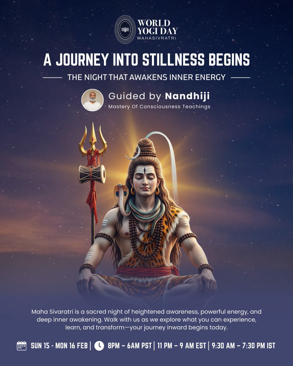 mahayogiday's tweet photo. World Yogi Day – Maha Sivratri: A Journey Into Stillness Begins
#WorldYogiDay #MahaShivratri #Nandhiji #AdhipenBose #JourneyIntoStillness #InnerAwakening #ConsciousLiving #ModernSpirituality #GlobalMeditation #SacredStillness #MindfulnessMovement #WellnessCulture #MentalWellbeing https://t.co/3epVqJXUBV