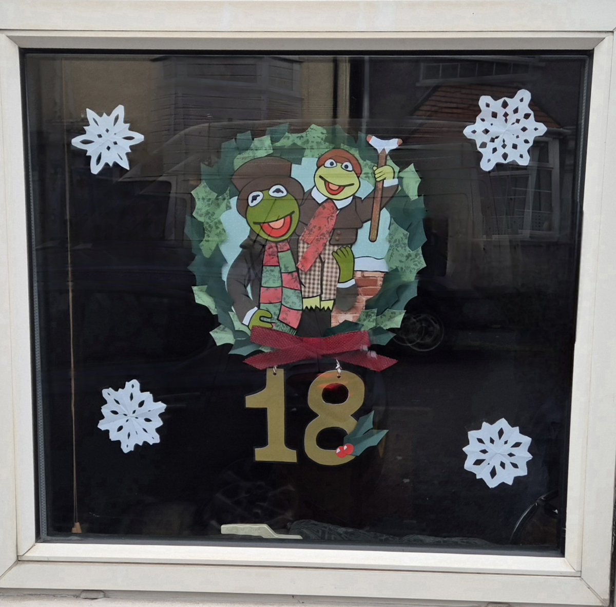 This year's Advent Trail window - a handcut paper collage tribute to #TheMuppetChristmasCarol.