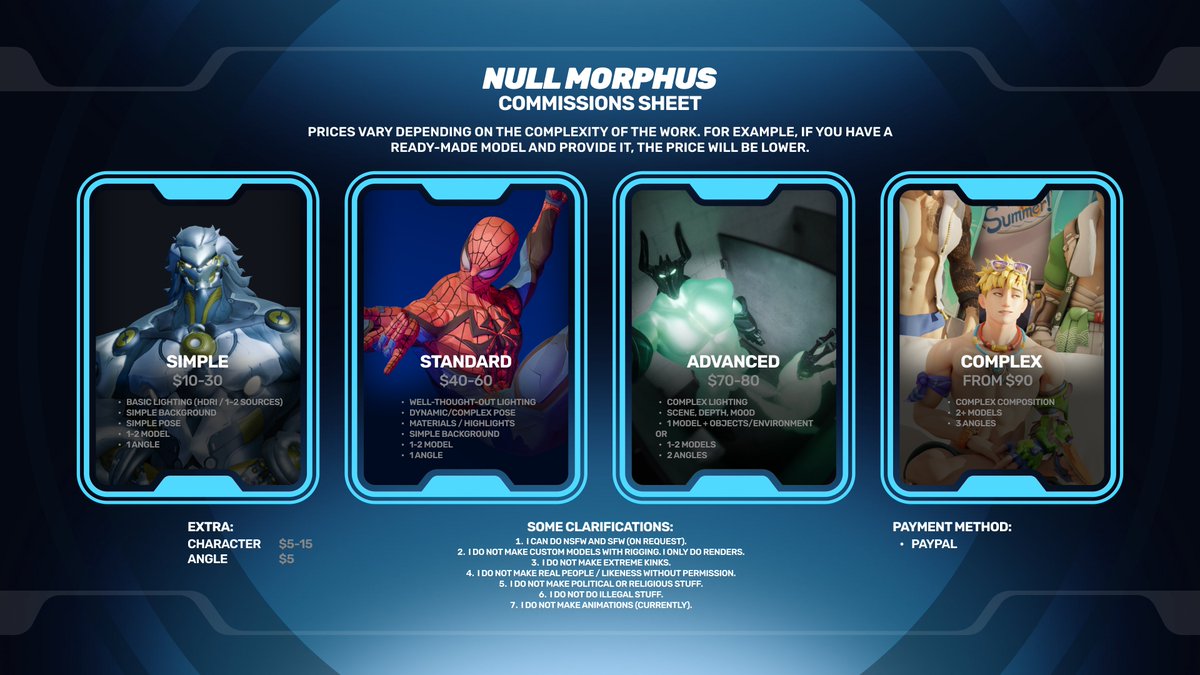 null_morphus's tweet image. I'm opening up comms! 
I need to earn some extra money to survive and continue developing.
(I changed some prices in the sheet and added more details to make it clearer for you. Sorry🙏)

3 slots are available at the moment!