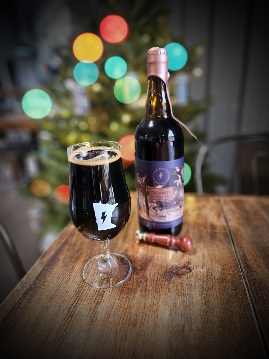BadWeatherBrew's tweet photo. On Saturday, Calamity 2025 will finally be available on tap and in bottles. This year it's been aged 13 months in Wheated Bourbon barrels from @JCarverSpirits in Waconia. 

Chocolate, roast, sweet marzipan, toffee, nutty, oak, vanilla, and a hint of smoked barrel char. https://t.co/eHvXSU9p87