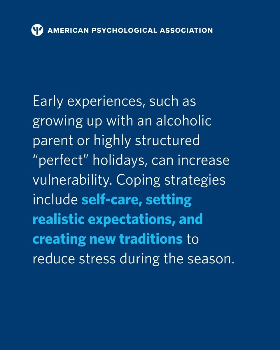 The holidays can stir up more stress than cheer for many people. Giving yourself permission to set boundaries, slow down, and celebrate in ways that actually feel good can make the season lighter. Learn more here: at.apa.org/2fb0a5 #psychology #holidays #mentalhealth