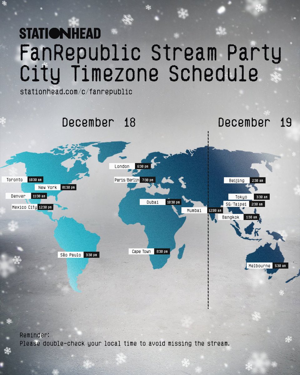 Don’t miss it! ⏰
Check the timezone guide and set your reminders now!

stationhead.com/c/fanrepublic