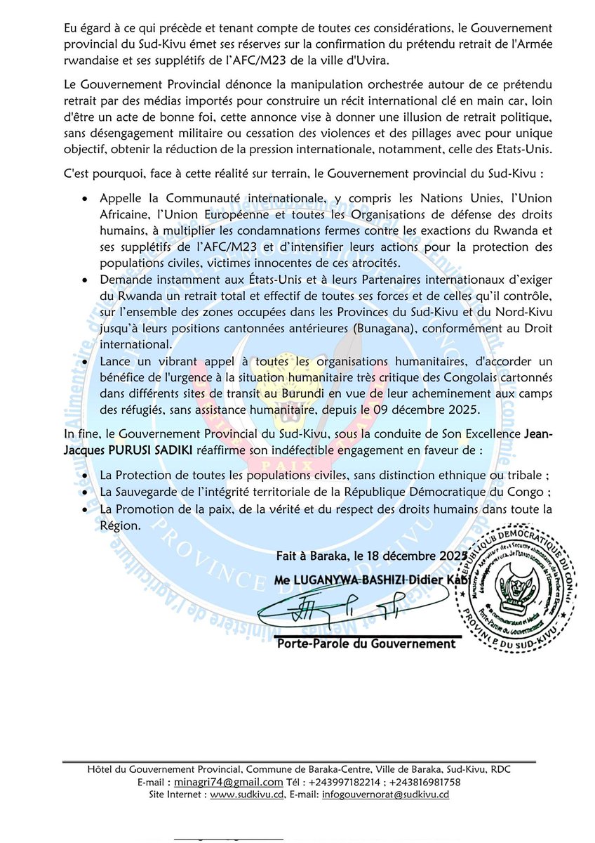 papymatthieu's tweet photo. Communiqué officiel du gouvernement Provincial du Sud-Kivu https://t.co/Ayb3dWKtnJ