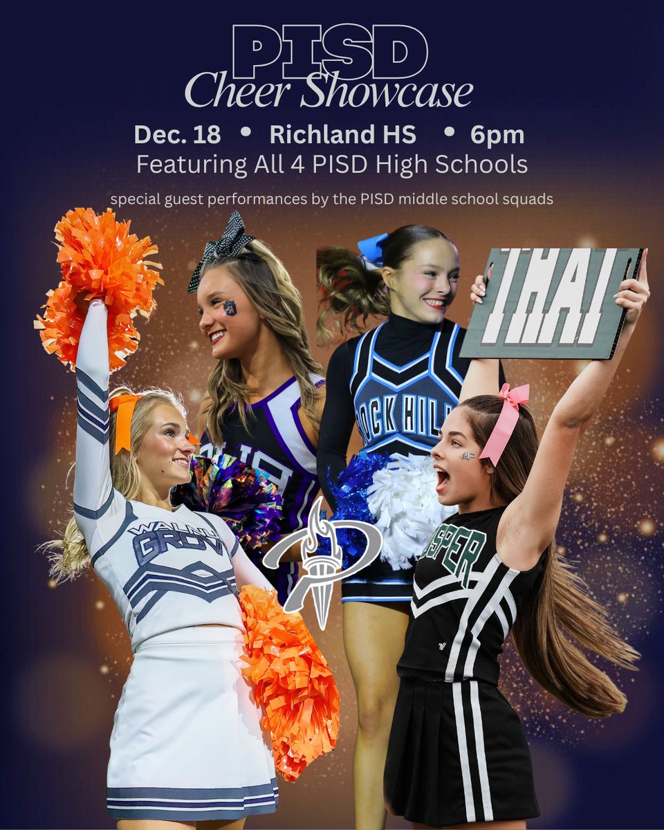 PISDEngage's tweet photo. Looking for a fun family event tonight? 📣🔥
The PISD Cheer Showcase hits the floor at 6pm at Richland High School — featuring all 4 PISD high schools plus special middle school performances. 🎀#GetPluggedIn @ProsperISD @ProsperHS @RHSProsper @RockHillHS @WalnutGroveHS https://t.co/afitSRXp2O