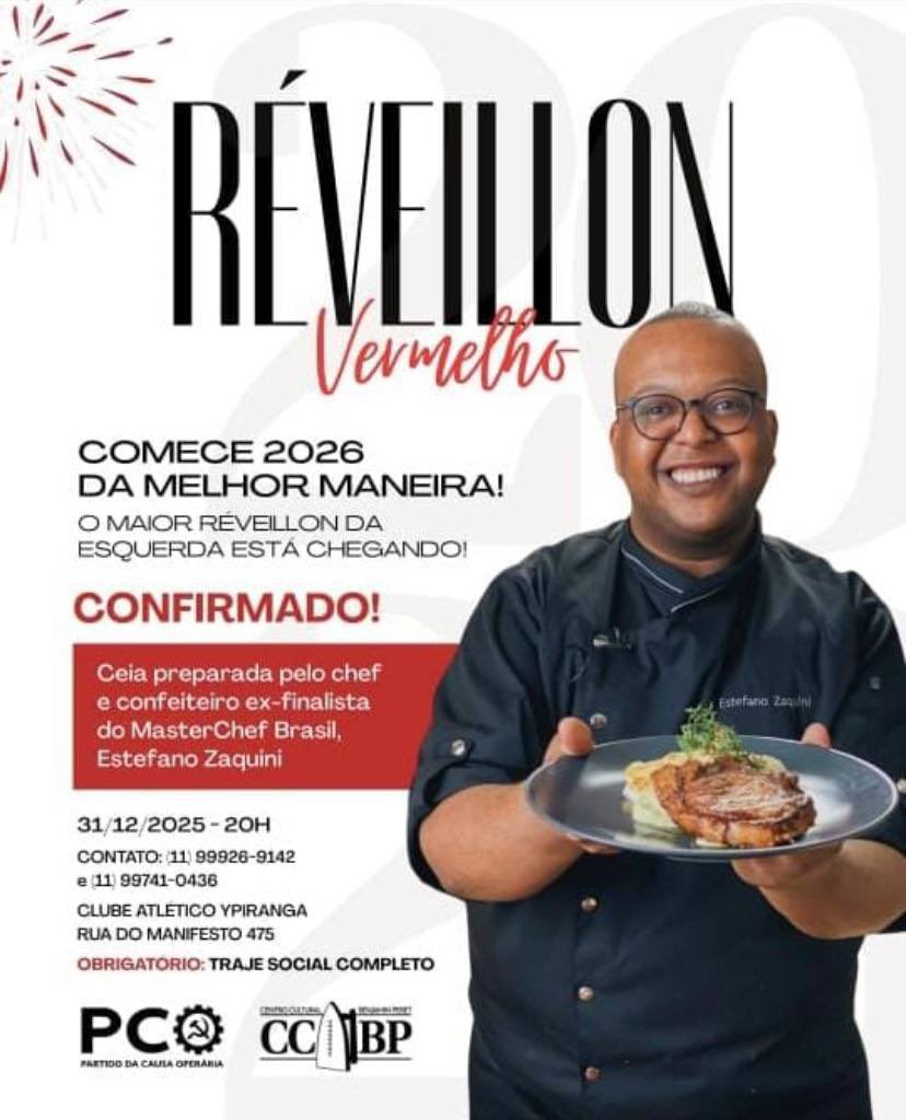 O Réveillon Vermelho ganhou um toque especial: a ceia será comandada pelo chef Estefano Zaquini, ex-finalista do MasterChef Brasil! 😍🍾

Garanta já seu lugar na virada mais marcante da esquerda!