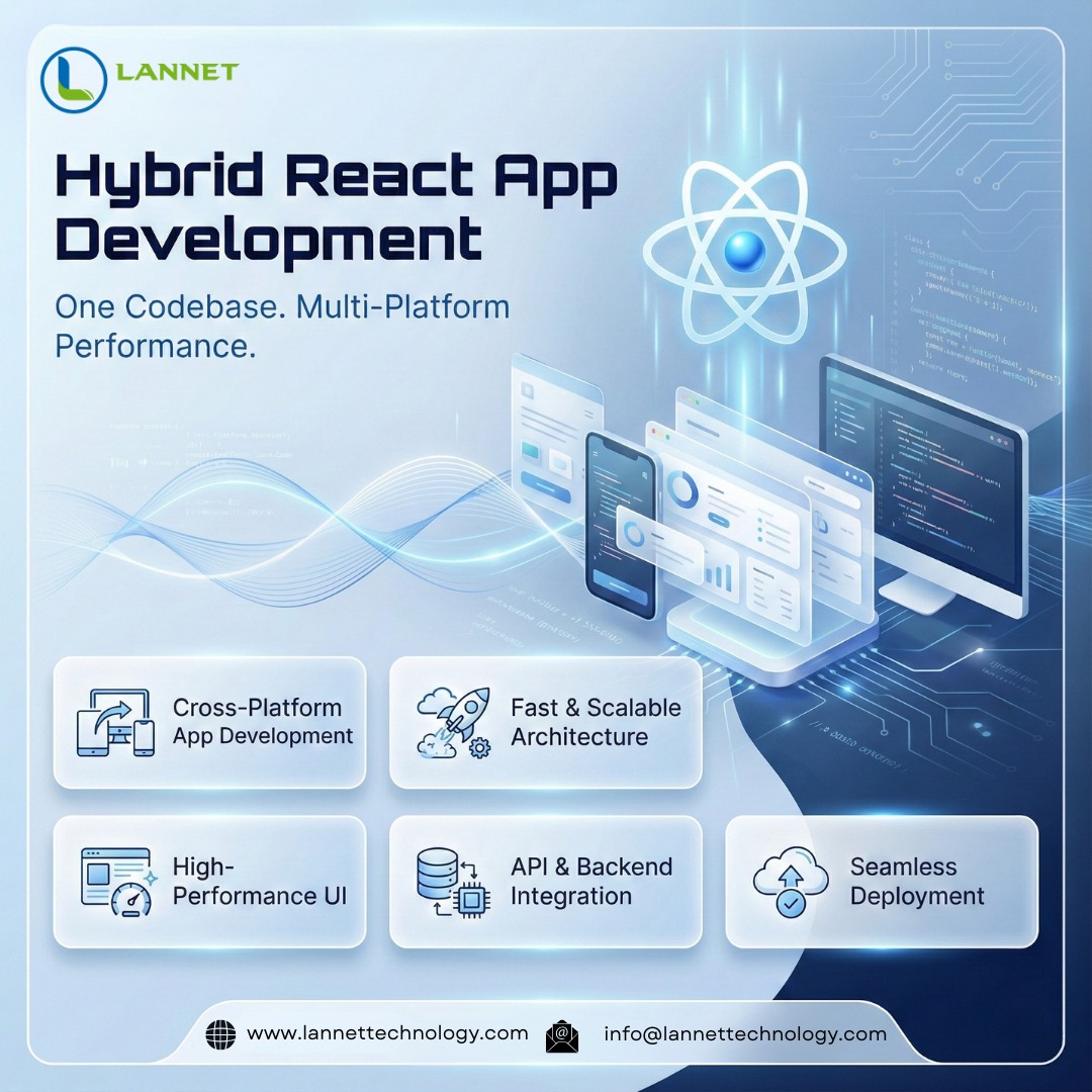 Lannetinfotech's tweet image. Build once. Launch everywhere. Lannet Infotech delivers high-performance Hybrid React apps with seamless UI, fast performance, and scalable architecture for every platform.
.
.
.
.
.
#React #HybridApp #AppDevelopment #CrossPlatform #MobileApps #WebApps #SoftwareDevelopment