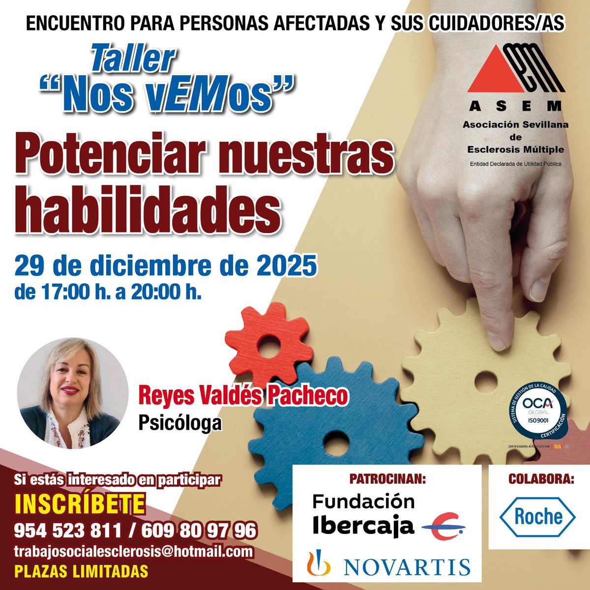 aedemesclerosis's tweet photo. 📅 @ASEM_SEVILLA informa: el Taller “Nos vEMos” cambia de fecha y se celebrará el 29 de diciembre, 17:00-20:00 h.
🎯 En esta edición: Potenciar nuestras habilidades.
🤝 Encuentro para afectados y cuidadores.
💻https://t.co/5iqI1sWlio
#EsclerosisMúltiple #ASEM #NosVEMos https://t.co/HYWybCYUhF