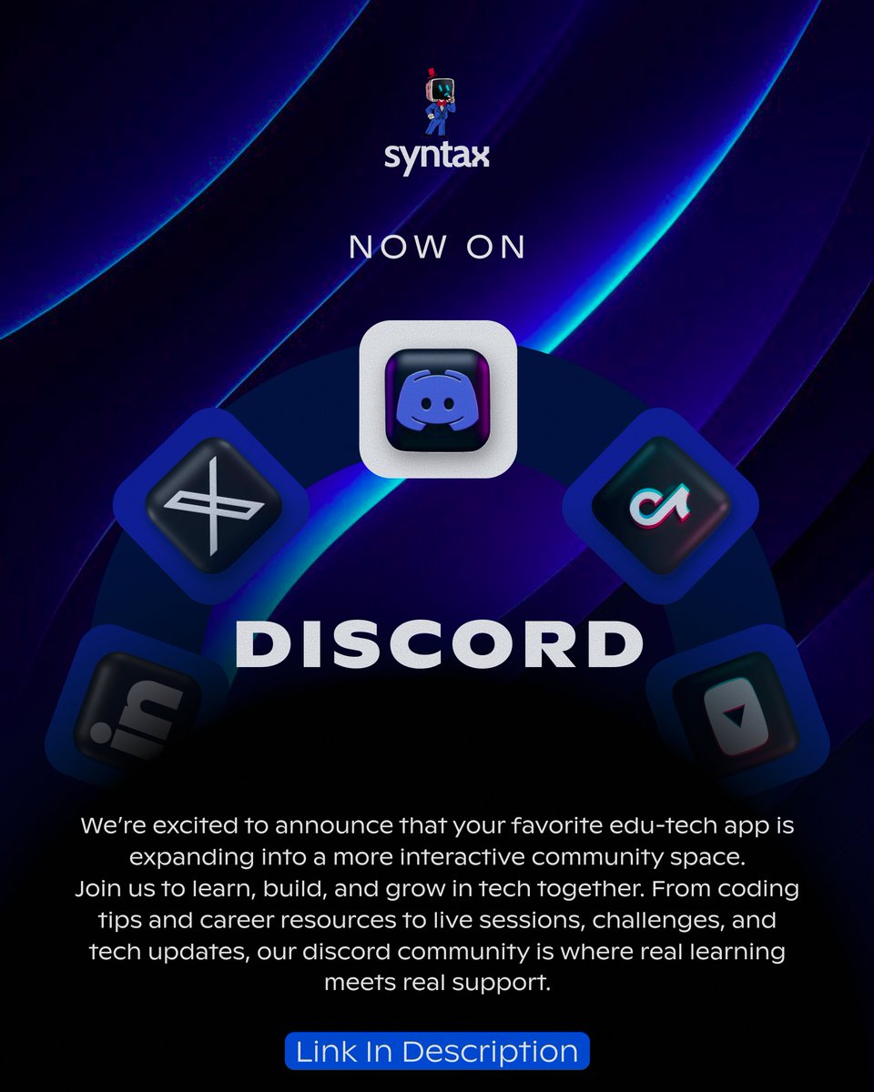 HelloSyntaxApp's tweet image. mic check , mic check , check out for us everywhere if you want to grow your career in tech : linktr.ee/syntaxapp
look for us everywhere at : learnsyntax.app
#Technology #edtech #syntaxapp