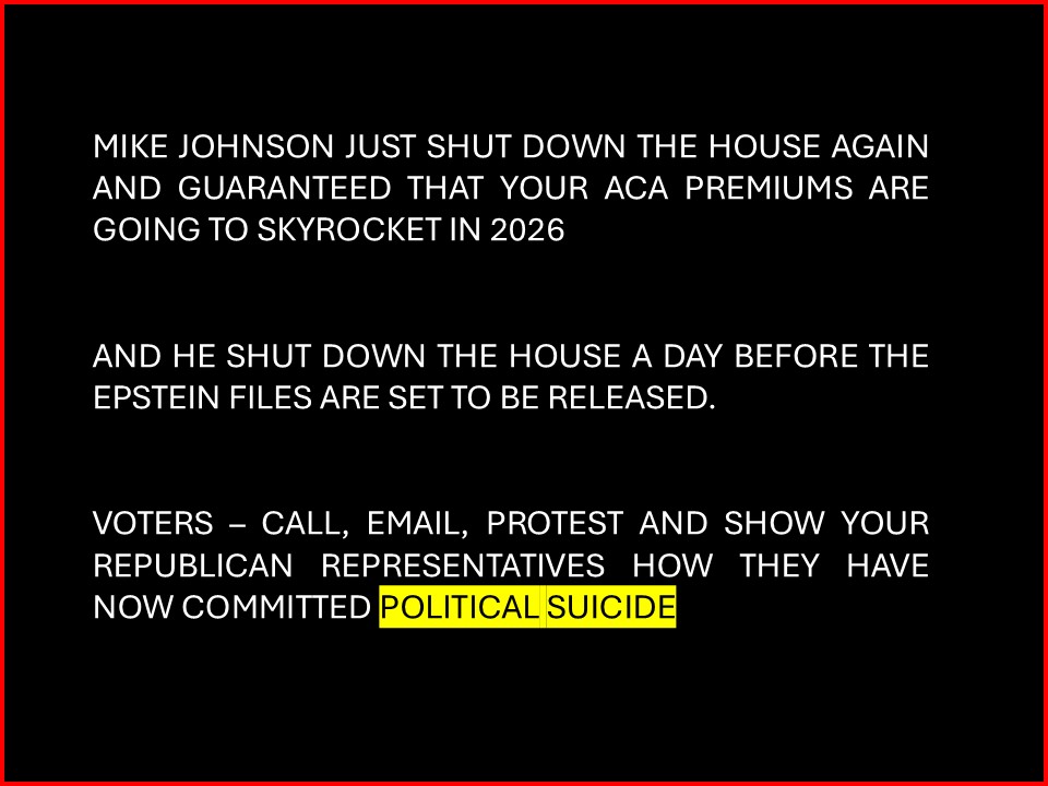 stopalready23's tweet photo. @SpeakerJohnson You would do anything to deny people proper healthcare and to stop the release of the Epstein files.  The PEOPLE will not forget or forgive your CRUELTY and EVIL INTENT https://t.co/qk91GglFM7
