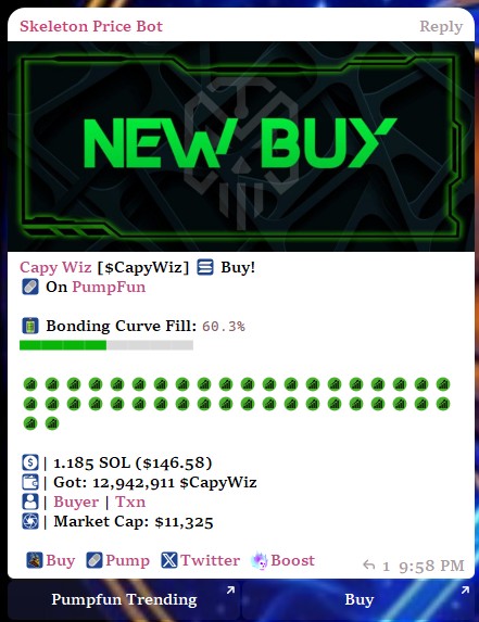CapyWizToken's tweet photo. 🧙‍♂️ SPELL CAST 🪄

Big buy sent $CapyWiz to a NEW ATH.

📈 60%+ bonded
⚡ Real utility
🔮 Momentum confirmed

The wizard is working. 
#Solana #PumpFun

CA: FqZMQXWFq3wm6ohoX5x3hRDGxtWyRTvakTtZgd9Gpump https://t.co/1KSlJFR38E