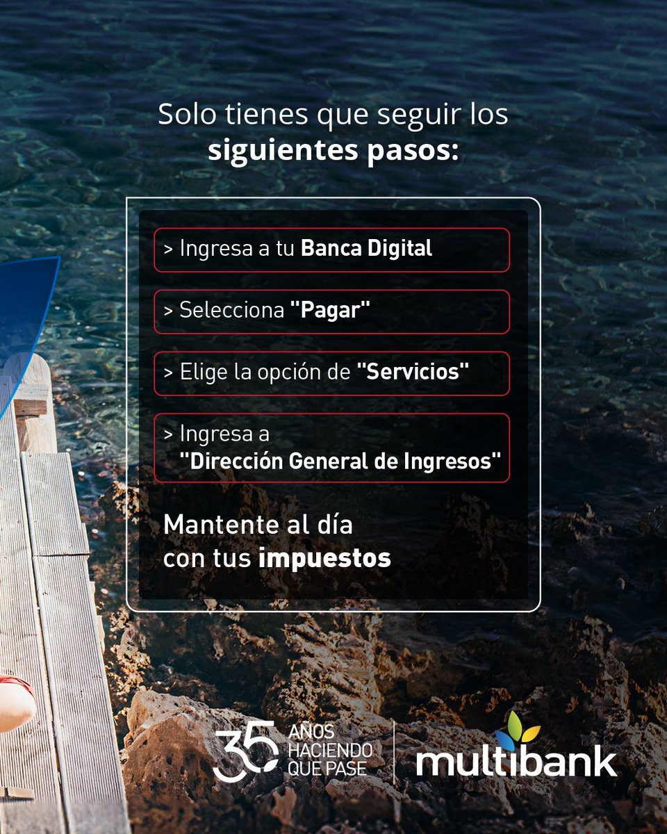 Paga tus impuestos de forma rápida y segura, justo cuando lo necesitas 🎯

Con nuestra Banca Digital puedes mantenerte al día sin filas ni complicaciones💻📲

Innovación Multibank, todo a tu alcance, en pocos pasos 🙌
