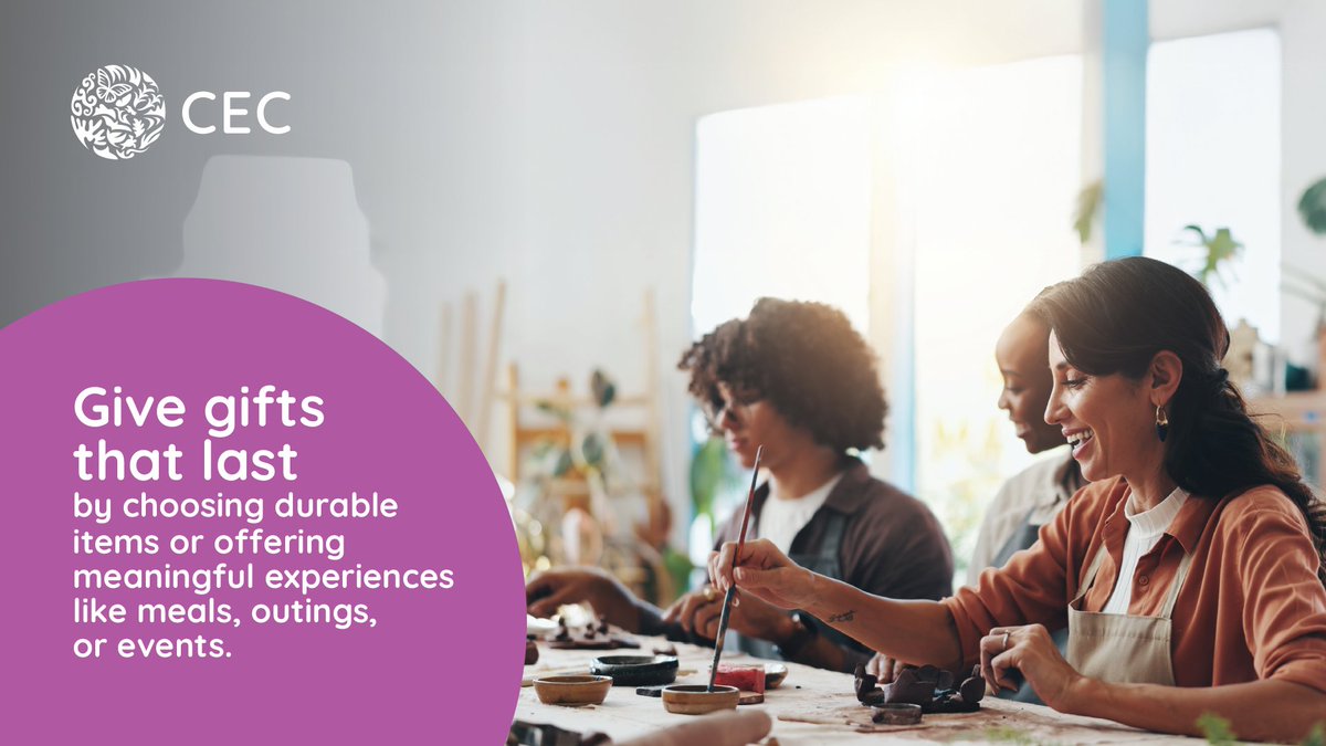 CECweb's tweet image. Here are simple ways to celebrate more sustainably this year:
🎄 Opt for a potted or reusable tree
🎁 Wrap gifts with materials you already have at home
💝 Gift durable items or meaningful experiences
🍲Plan realistic food portions to avoid waste