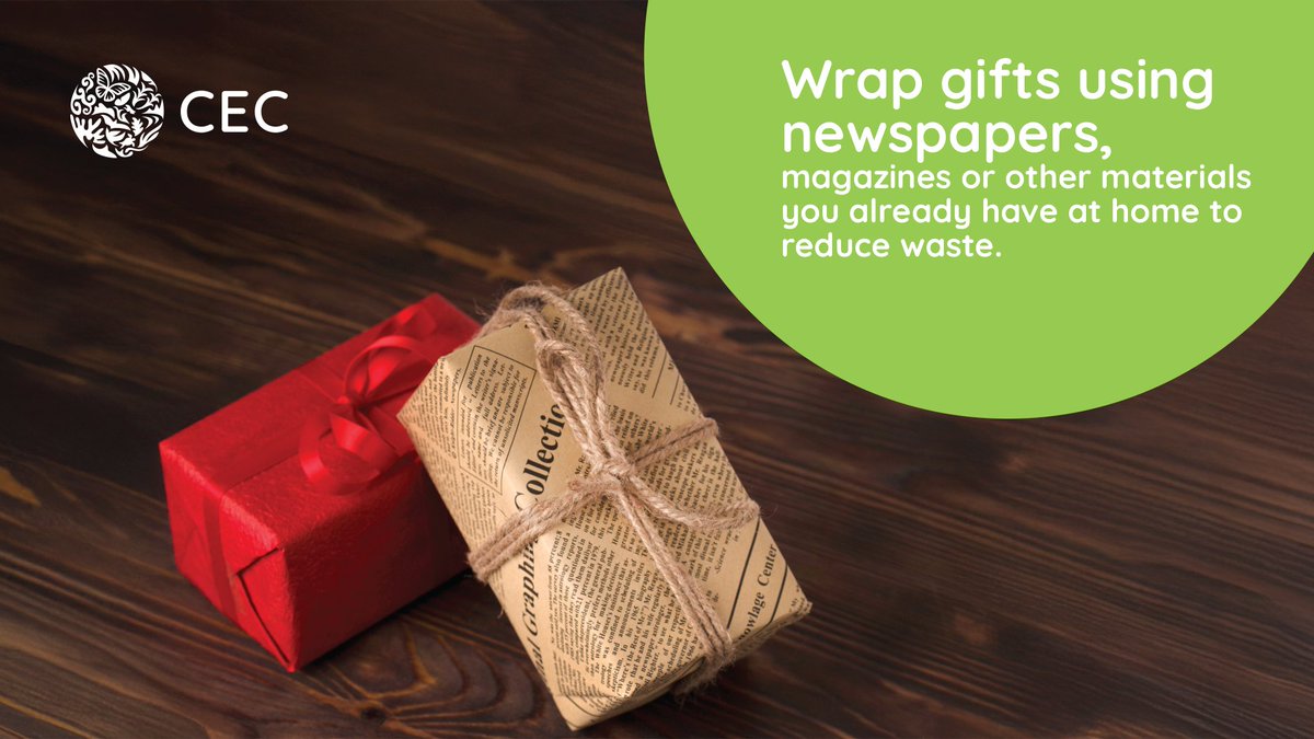 CECweb's tweet image. Here are simple ways to celebrate more sustainably this year:
🎄 Opt for a potted or reusable tree
🎁 Wrap gifts with materials you already have at home
💝 Gift durable items or meaningful experiences
🍲Plan realistic food portions to avoid waste