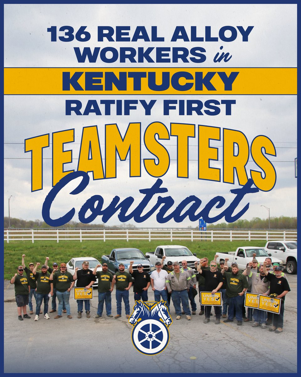 Teamsters's tweet image. Members of Teamsters Local 89 at Real Alloy in Morgantown, Kentucky, have unanimously ratified their first collective bargaining agreement. After the 136 workers authorized a strike, they won the first-ever negotiated contract between Teamsters and the company.

The new agreement…