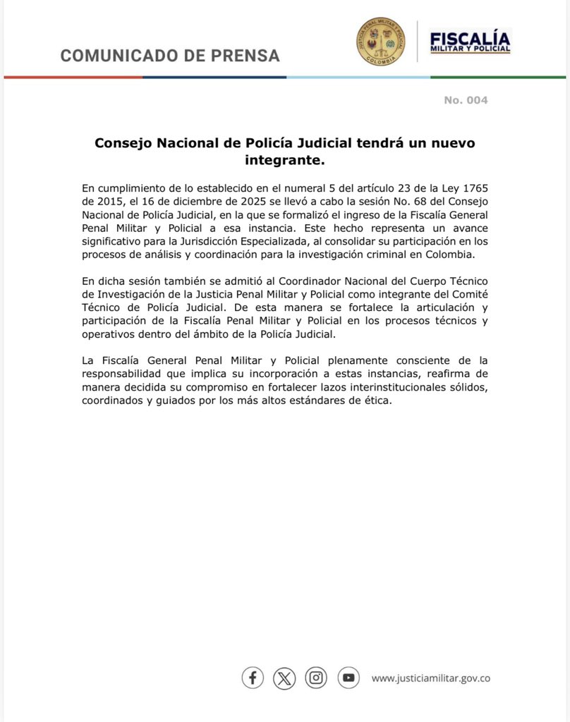 Consejo Nacional de Policía Judicial tendrá un nuevo integrante.