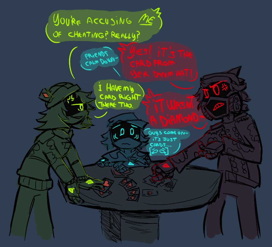 wolfycatt's tweet photo. The outpost soldiers have a healthy game of cards
Mac, Sailev and Russell

#mdtwt #murderdronesoc #murderdrones https://t.co/uYpvsKo1e2