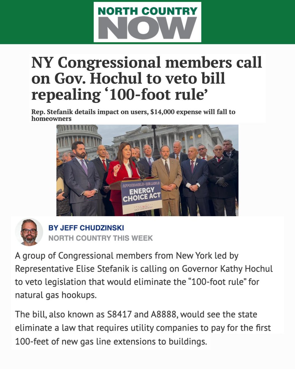 The image shows a group of people, including a woman at a podium with a sign, standing in front of a government building. There is text above and below the image describing a political issue.