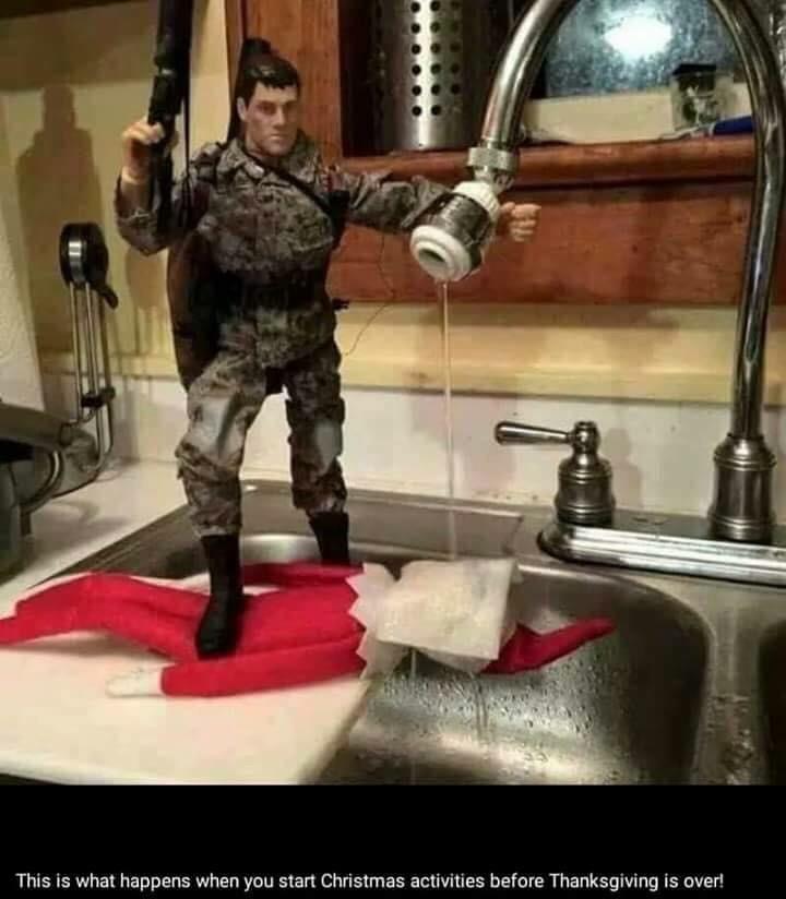 the22man's tweet photo. Stupid elf stole cookies, messed around with Barbie got caught by G.I. Joe. No wonder he ended up homeless. https://t.co/SICntOJ2aB