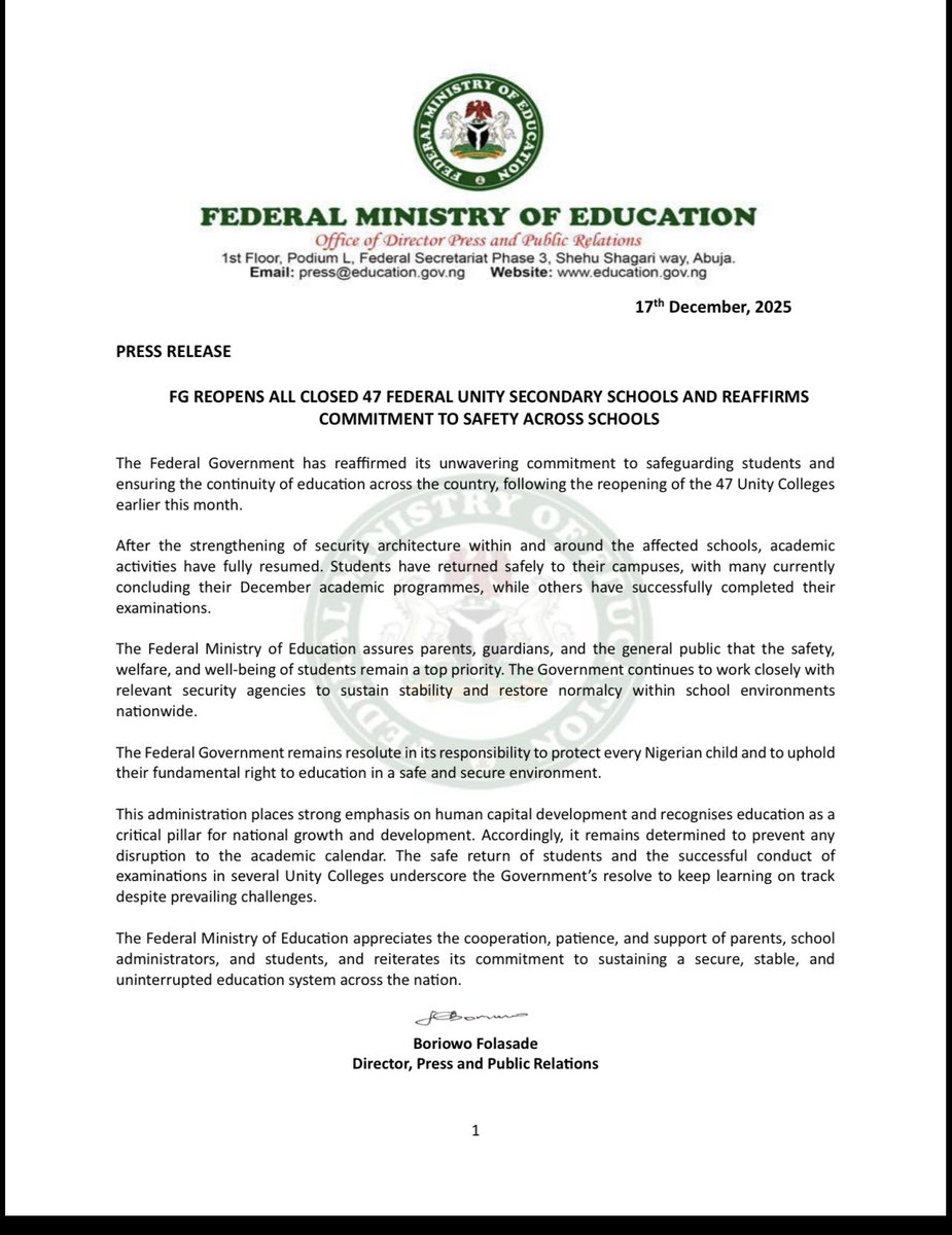 NigEducation's tweet photo. Press Release https://t.co/RYNhXRJRpO