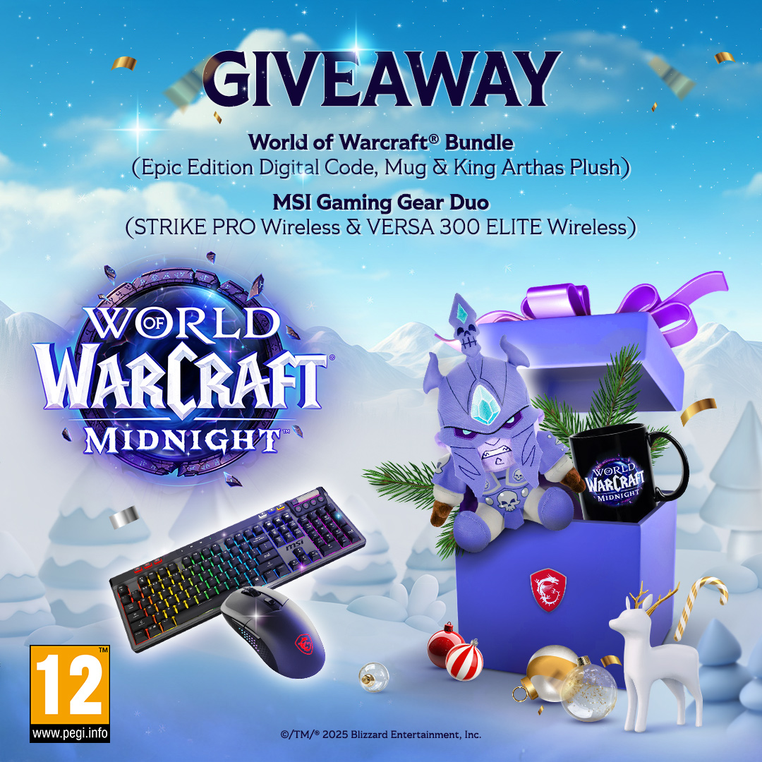 🎁🎄MSI X World of Warcraft®: Midnight™ Giveaway! 🎄🎁
🏠✨ Home, sweet Azeroth home! To celebrate Housing in World of Warcraft: Midnight, We’re drawing 3 lucky heroes to win epic prizes to snuggle up in style! 💫

🏆 Grand Prize (1 winner)
World of Warcraft®: Midnight™ Epic