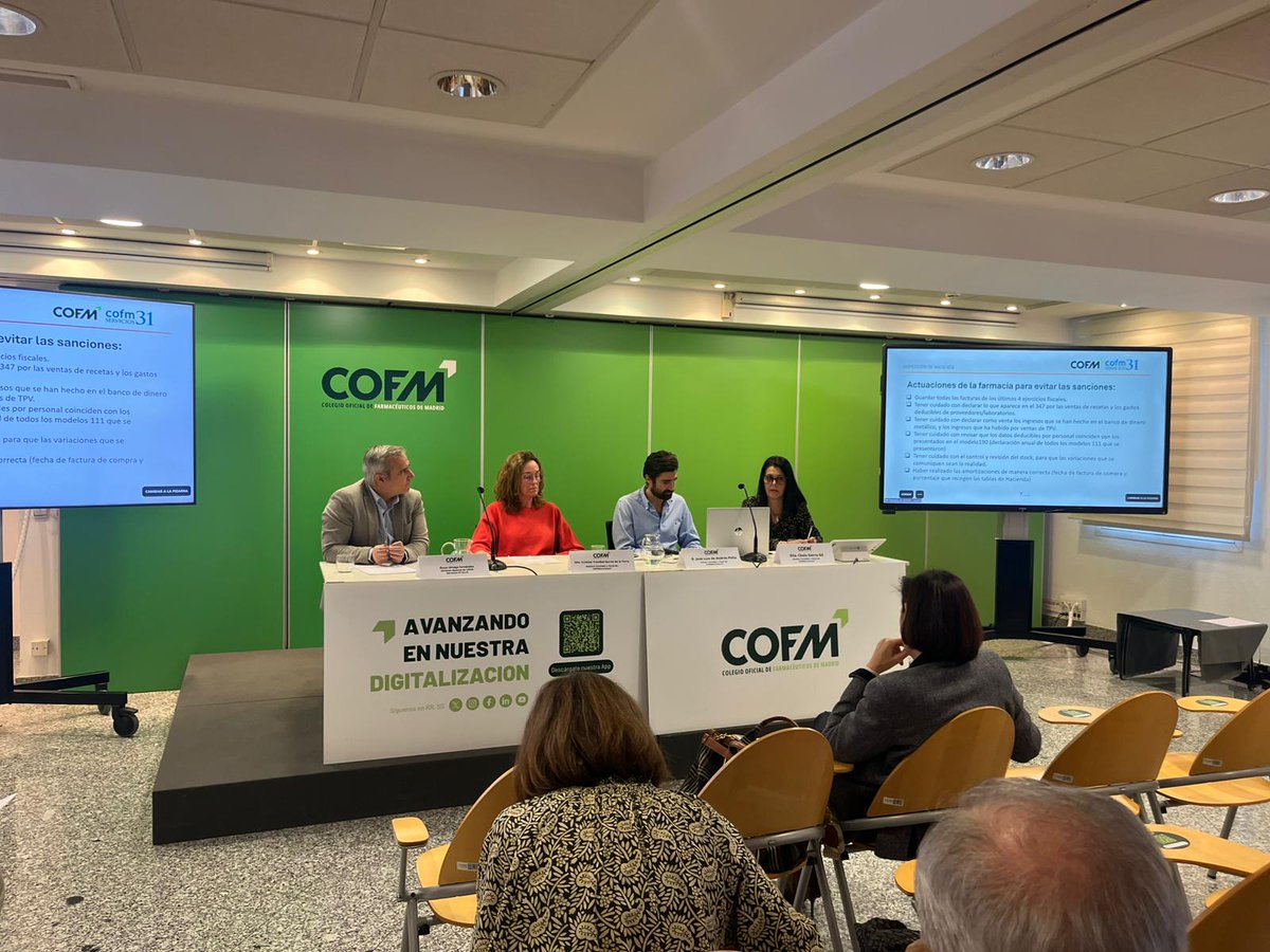 Ayer celebramos la última sesión del ciclo “Inspecciones: gestión y cumplimiento normativo en la farmacia”, dedicada a Hacienda.
Claves fiscales, documentación y gastos para afrontar una inspección con tranquilidad.
Gracias al <a href="/COFMadrid/">COF Madrid</a>  y a todos los asistentes.
#Farmacia