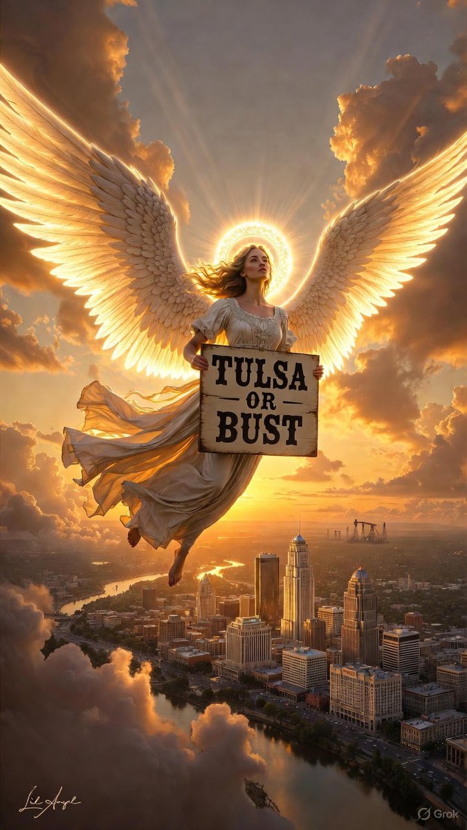 CLAngelillo's tweet photo. When divine intervention says it's time to head to Tulsa TULSA OR BUST! (Generated this epic angel over the Art Deco skyline and Arkansas River at golden hour – who's feeling the call?)
#Tulsa #Oklahoma #AIArt #TulsaOrBust #AngelVibes https://t.co/hopsd4Z7FA