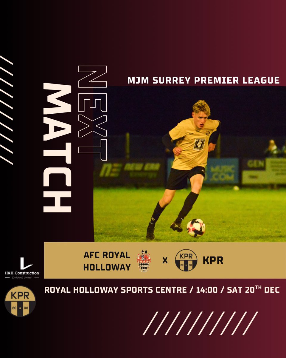 First team travel to @afcroyalholloway for the final game of the calendar year. 
❌NO game for the ressies this week. 
#WeAreKPR #surreyfoitball