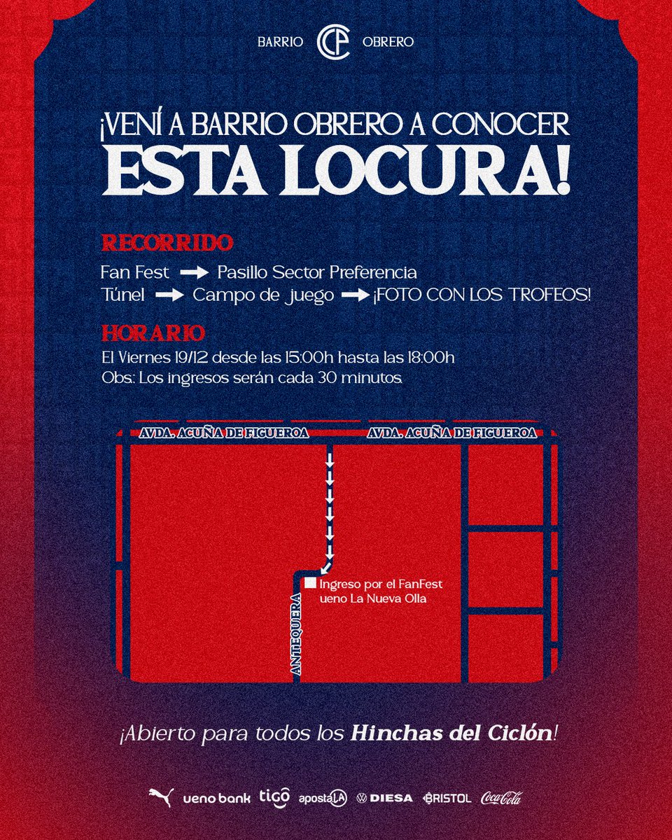 CCP1912oficial's tweet photo. 𝑉𝑒𝑛𝑖 𝑎 𝐵𝑎𝑟𝑟𝑖𝑜 𝑂𝑏𝑟𝑒𝑟𝑜 𝑎 𝑐𝑜𝑛𝑜𝑐𝑒𝑟 𝑒𝑠𝑡𝑎 𝑙𝑜𝑐𝑢𝑟𝑎… 🎶🔵🔴

Por el 𝐃í𝐚 𝐝𝐞𝐥 𝐇𝐢𝐧𝐜𝐡𝐚 𝐂𝐞𝐫𝐫𝐢𝐬𝐭𝐚 vení mañana 𝟏𝟗/𝟏𝟐 al ueno La Nueva Olla desde las 15 hasta las 18h, recorre el Estadio y sacate fotos con la 35 y la Supercopa 🤳🏆

⚠️ Los ingresos se realizarán cada media hora a partir de las 15h