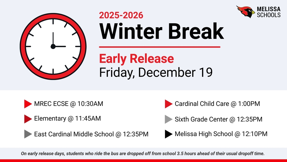 Early Release Times for Friday, Dec. 19, 2025 melissaisd.org/o/nce/article/…