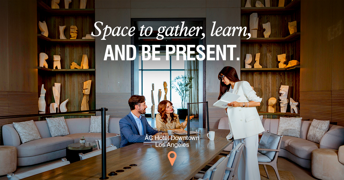 MPI's tweet image. Find the space where your team can be completely present in each other’s company. 
 
Book smaller meeting venues at Marriott Bonvoy® hotel brands like Courtyard® by Marriott, AC Hotels, and Element Hotels. #MarriottPartner #Ad