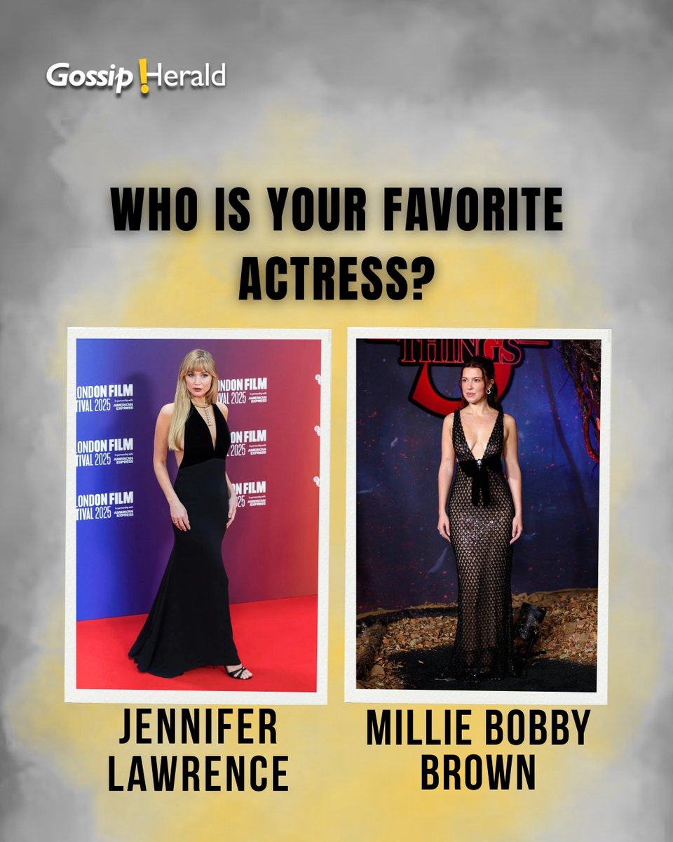 Gossip_Herald's tweet image. Who’s your favorite actress? Jennifer Lawrence or Millie Bobby Brown? Cast your vote.

#FavoriteActress #JenniferLawrence #MillieBobbyBrown #FilmDebate #VoteNow #FanPoll #ActressChoice #GossipHerald
