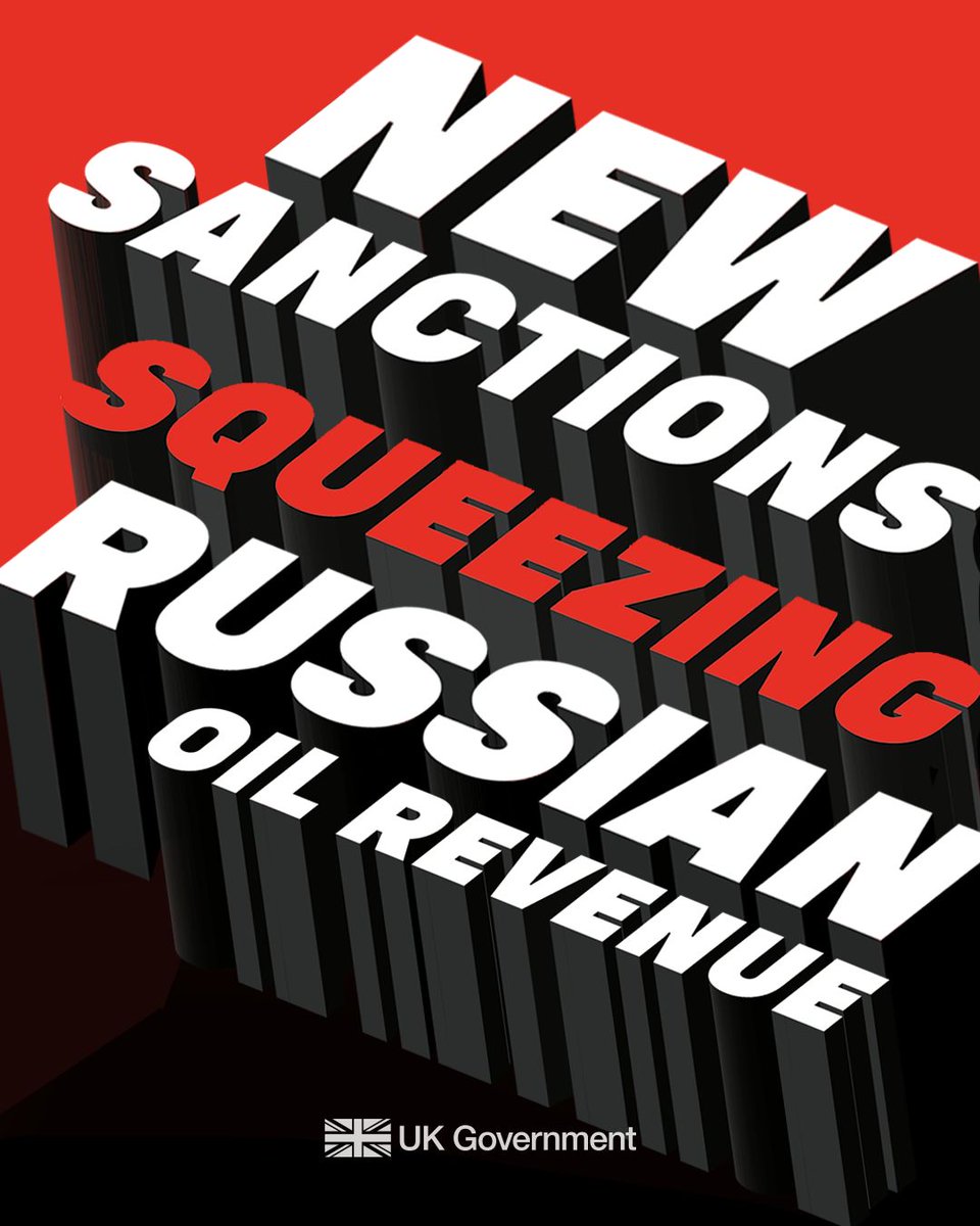 As the Kremlin continues to stall on peace, we are ratcheting up pressure on Putin.
 
Our latest sanctions double down on Russia’s plummeting oil revenues, and further squeeze Putin’s reeling war economy.