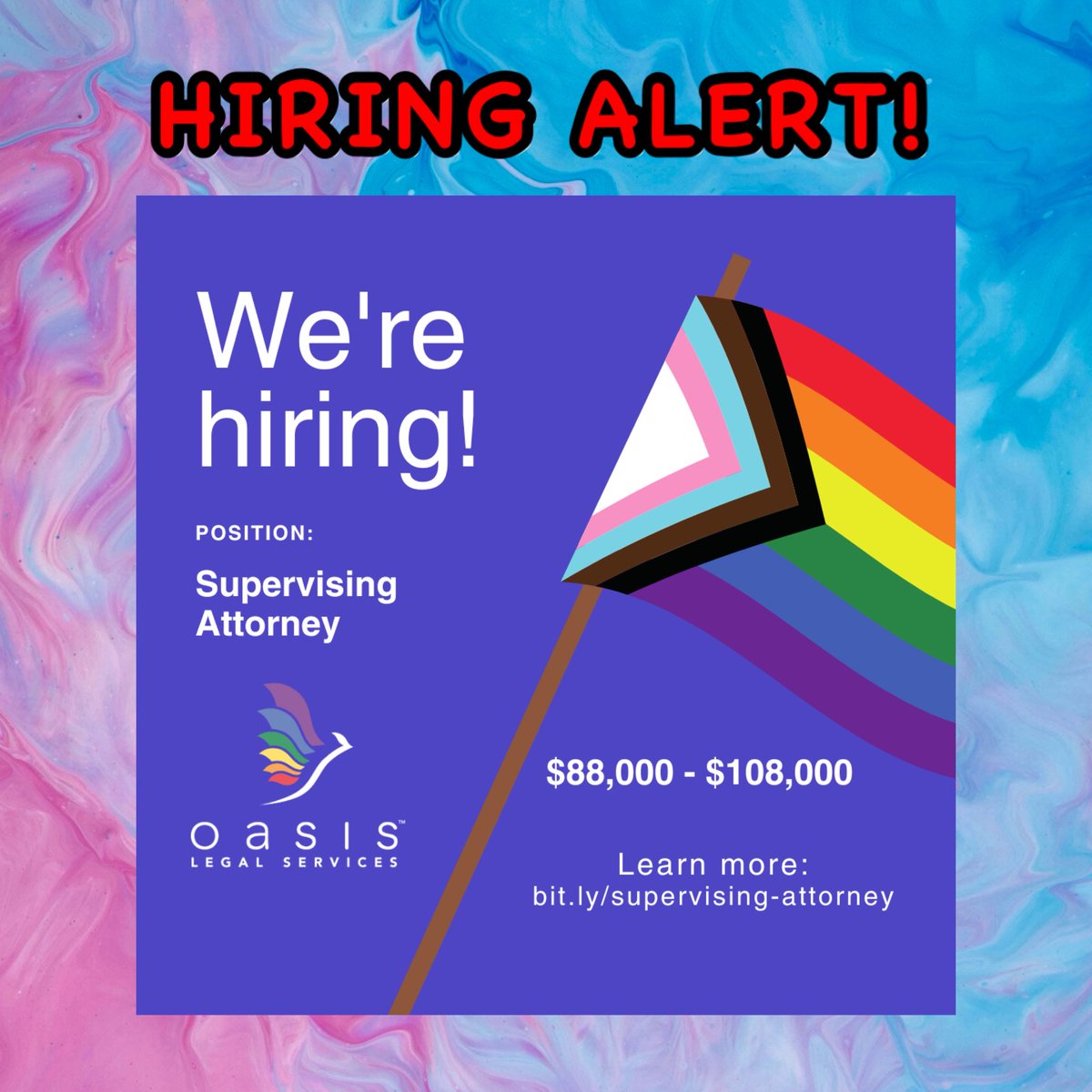 HIRING ALERT: Oasis Legal Services is hiring a HYBRID Supervising Attorney in Berkeley, California. Visit bit.ly/supervising-at… for the job description &amp; to apply. If you have any questions reach out to the company directly. Salary: $88,000 - $108,000