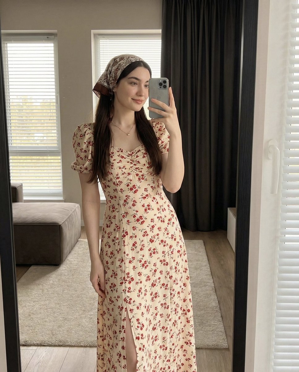 Chic Comfort: A Mirror Selfie in Blooming Elegance