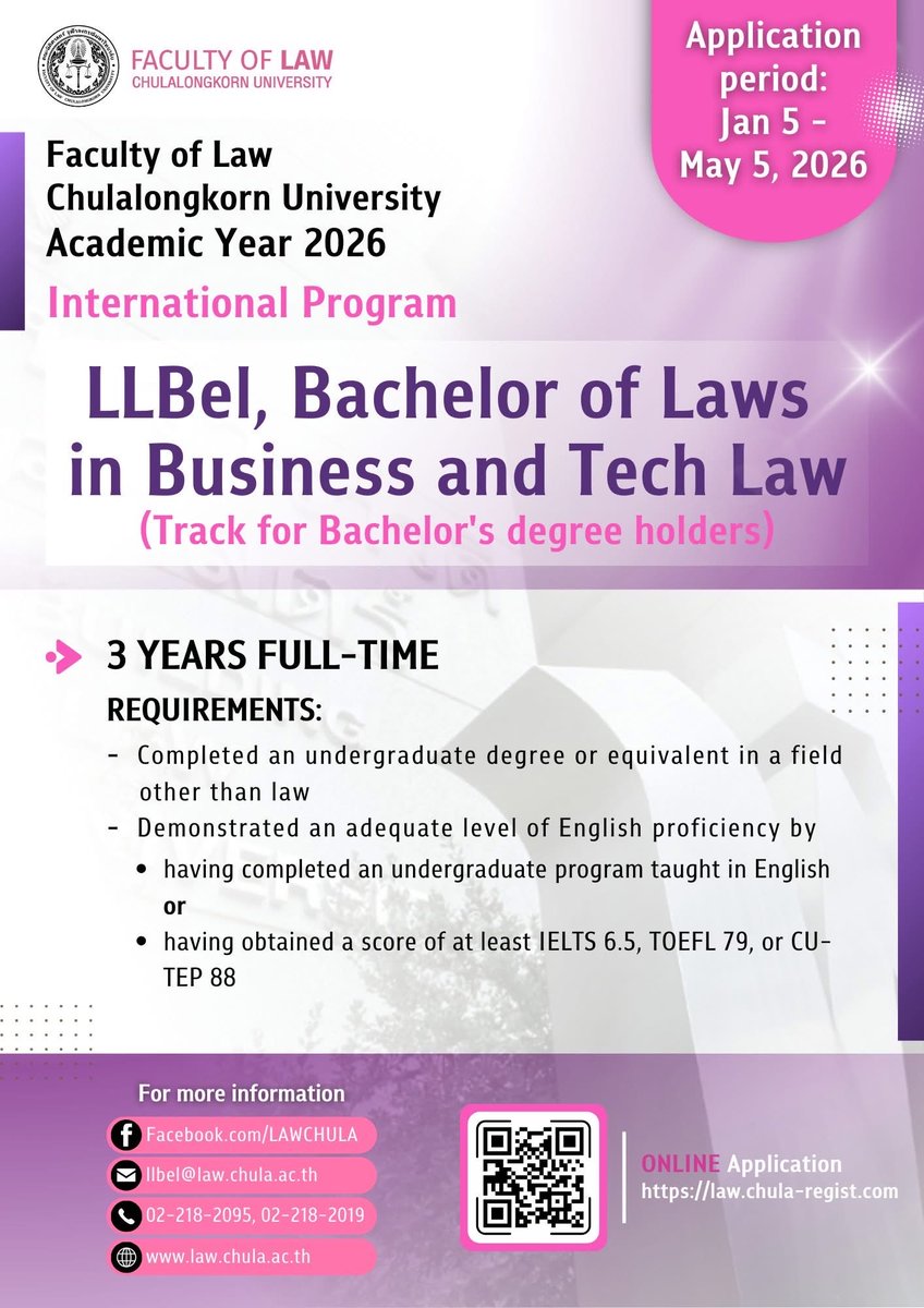 lawcunotslave's tweet photo. ป.ตรี อินเตอร์ business &amp; tech law ไม่ได้รับแค่เด็กม.6 นะ จบป.ตรีสาขาอื่นมาแล้วก็เรียนได้ (หลักสูตร 3 ปี) #LLBel https://t.co/MaTNhbZJSa