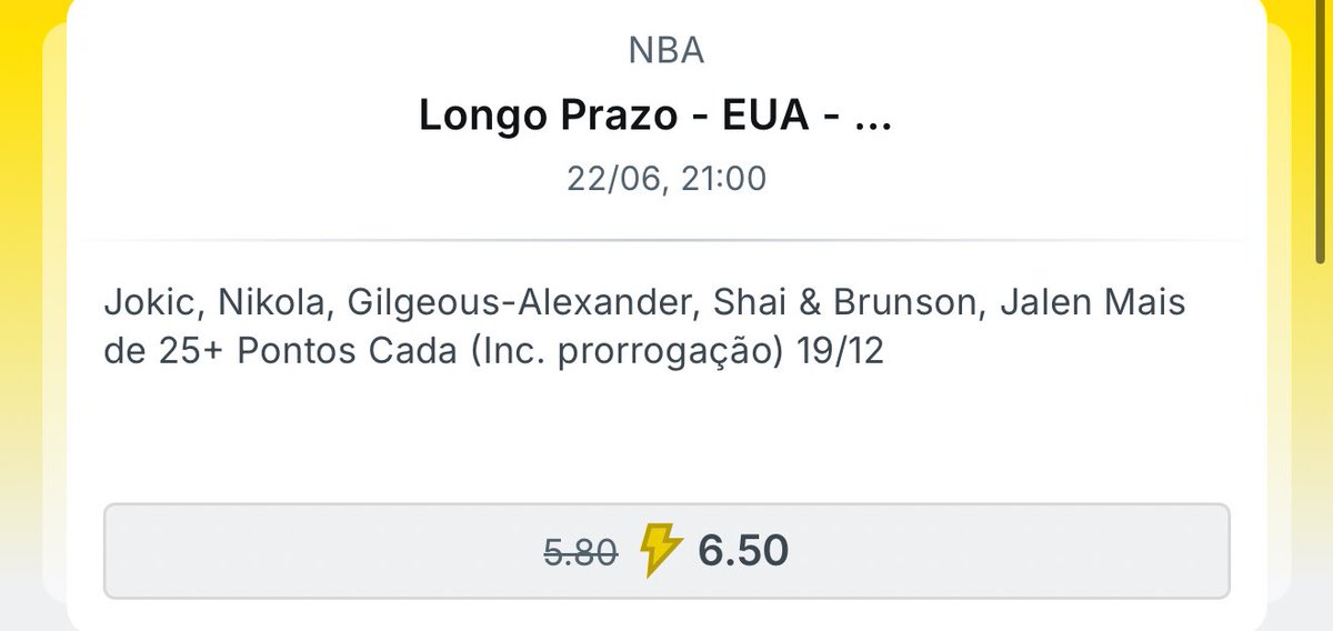 Eu tinha prometido que nunca mais ia pegar super odd da NBA e os caras liberam uma oportunidade assim… 

Sem base uma cotação dessa! Carga máxima! 

Quem vem buscar deixa o ❤️