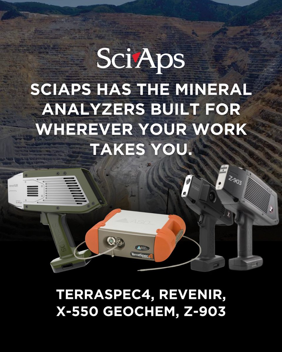 SciAps_Inc's tweet image. Exploration to production, covered.
TerraSpec4, reveNIR, X-550 Geochem, Z-903… SciAps has the mineral analyzers built for wherever your work takes you.

Download the brochure: cdn.prod.website-files.com/63c0247dbe3fbf…

#Geology #MiningTech #SpectralAnalysis #TerraSpec4 #reveNIR #XRF #LIBS