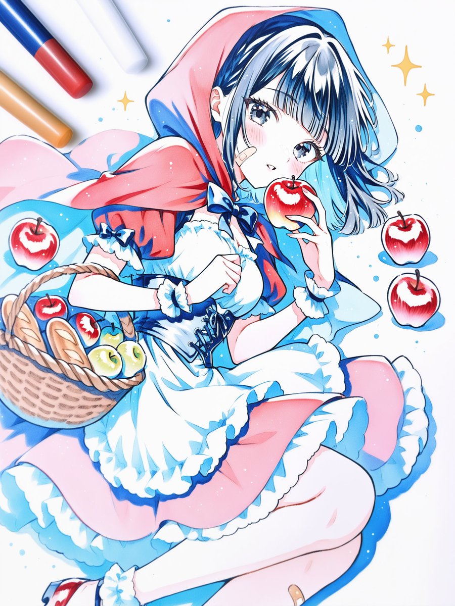 手描き風の黒髪ちゃん赤ずきんバージョン #AIart