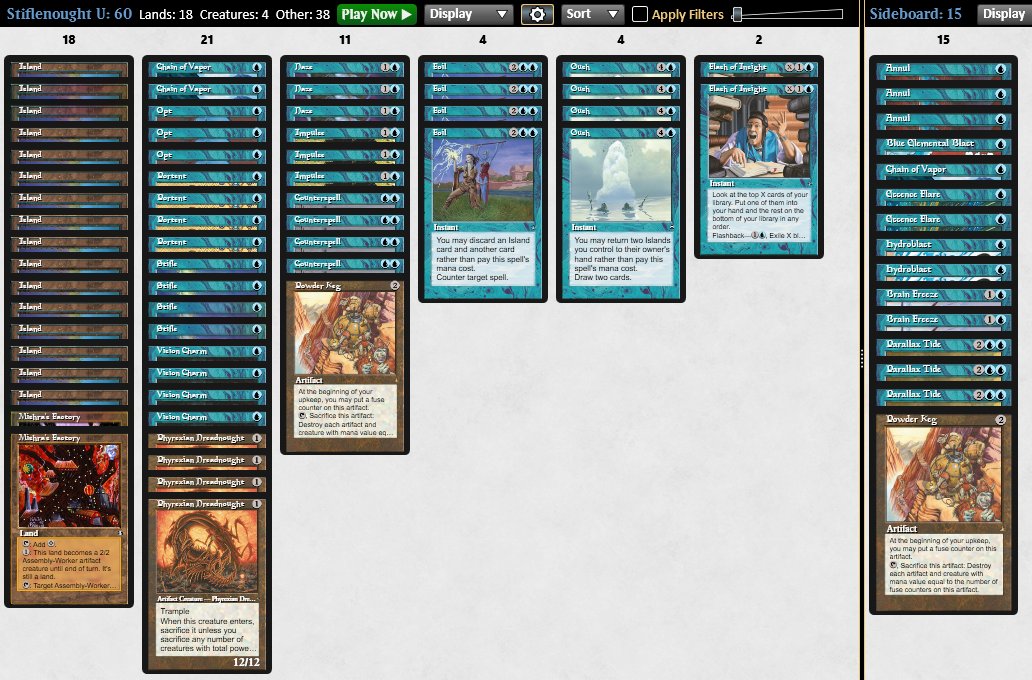 Got top 8 in the first premodern mtgo challenge ever with nought, by far the best deck in premodern. 
An spanish pal won th event with almost the same 75. 
#premodernmtg <a href="/MagicOnline/">Magic Online</a>