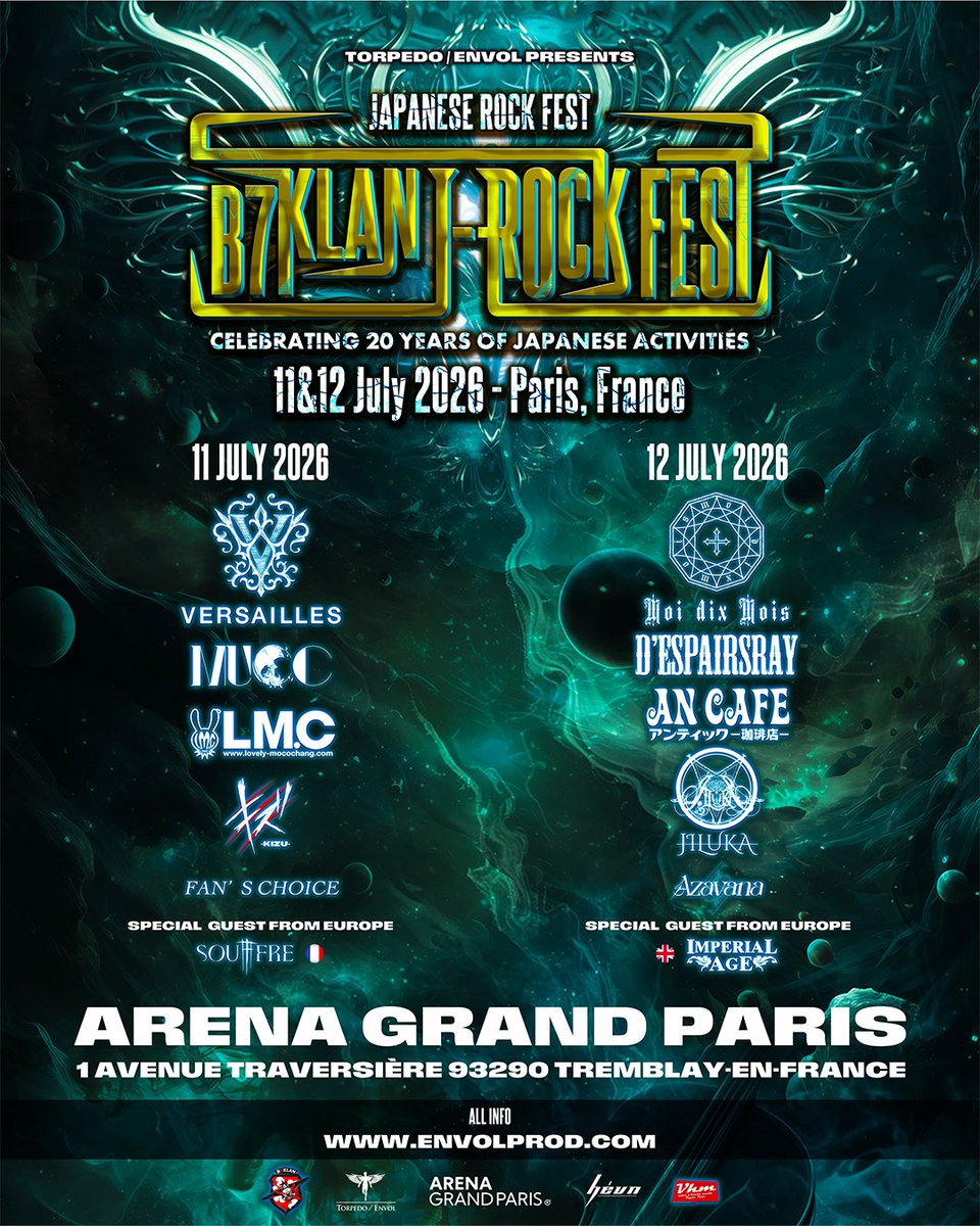 B7KLAN J-ROCK FEST – Prices and Ticket Sales

Schedule for each day
16:30 – Doors (Early Entry)
17:00 – Doors
17:30 – First show starts
23:30 – Last concert ends

🎟️ Sales start on January 5th, 17:00 CET on envolprod.com and shotgun.live