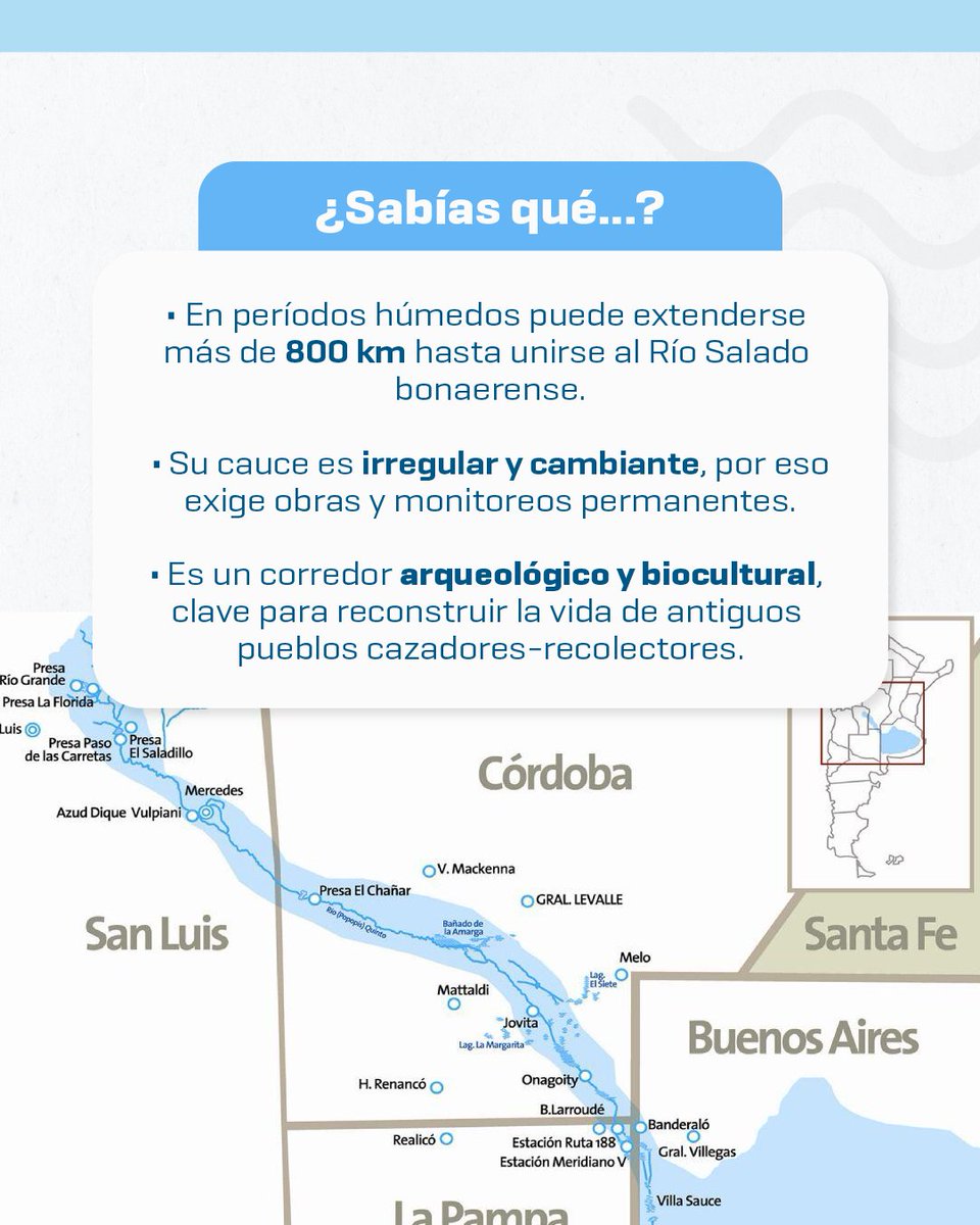 APRHI_CBA's tweet photo. 🏞️ El Río Quinto o Popopis es endorreico y recorre San Luis y el sur de Córdoba.
Nace en las sierras y conecta paisajes, historia y vida a lo largo de su curso 💧
⬇️⬇️⬇️
#APRHI #RecursosHídricos #Córdoba https://t.co/W8A4L5oHNs
